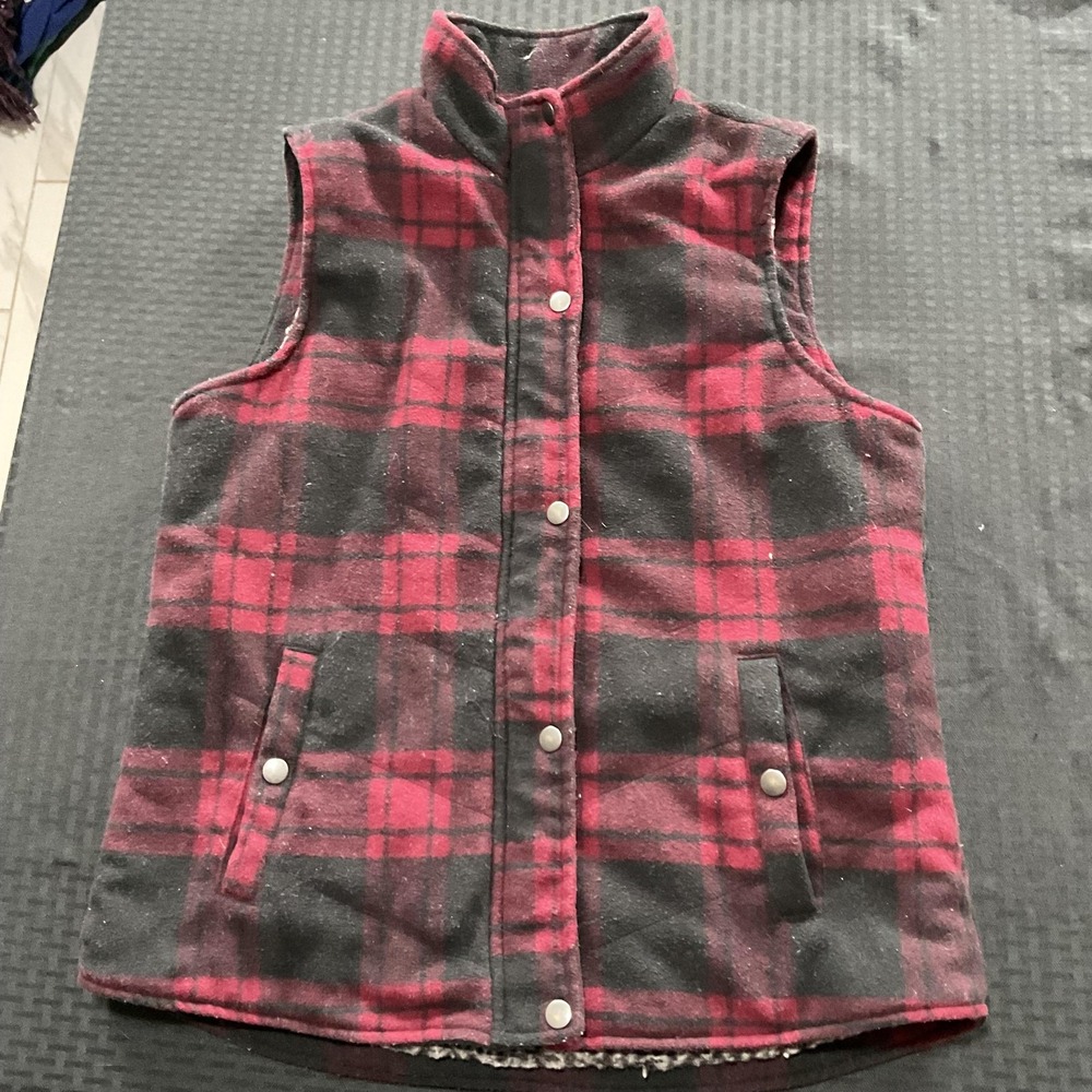 Harper‎ Heritage Vest Womens Small Red Plaid Sherpa Lined Zip Up Flannel Warm